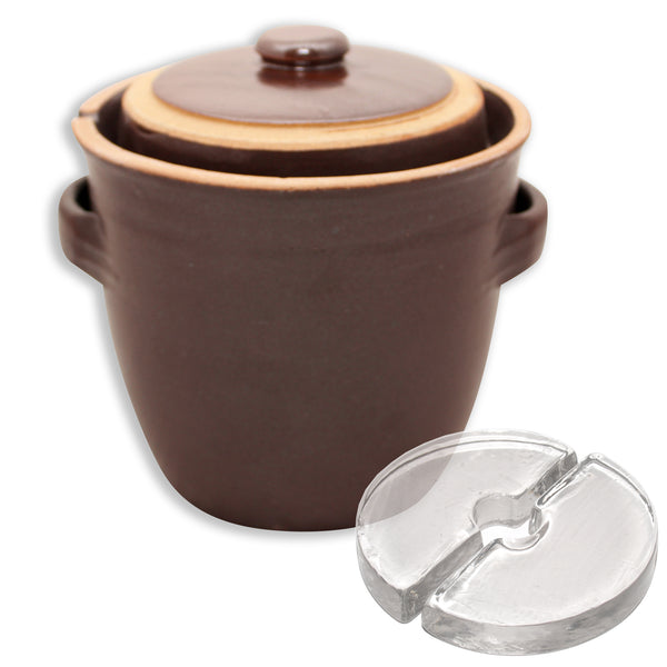 Rustic Fermenting Crock - Brown 3L or 4L with Weights - Stone
