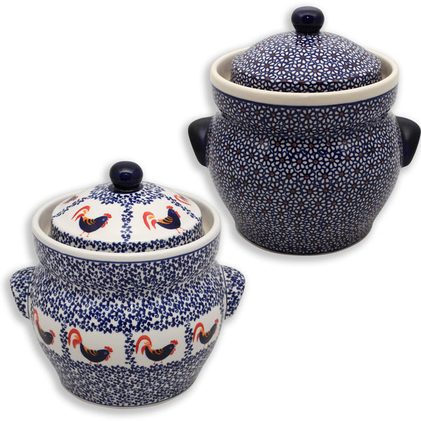 Boleslawiec Polish Decorated Fermenting Crock - 3L with Weights, Rooster or Flower